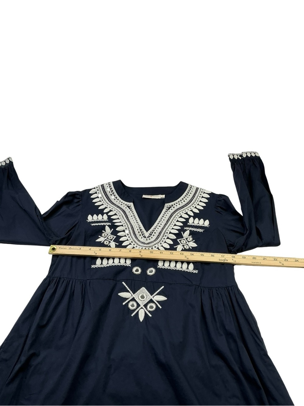 Tory Burch Keegan Embroidered Cotton Dress Navy Boho Size 10 - Picture 15 of 16